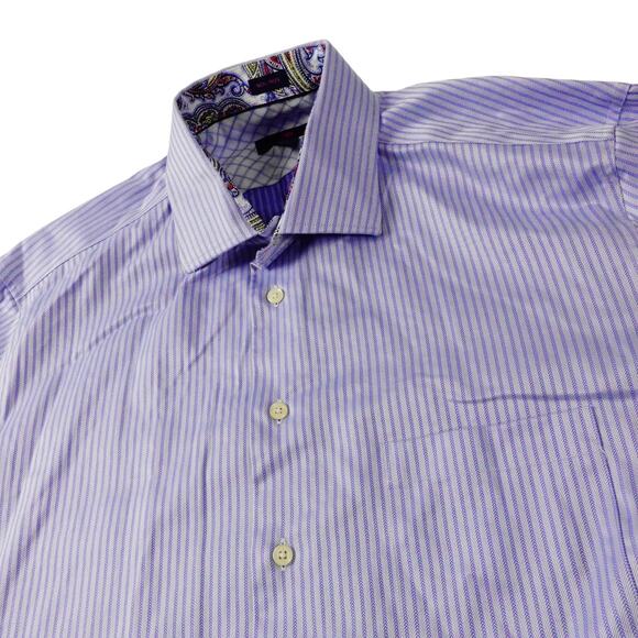 Egara Mens Blue Striped Flip Cuff Long Sleeve Button Up Shirt XL 17.5 - Picture 1 of 9